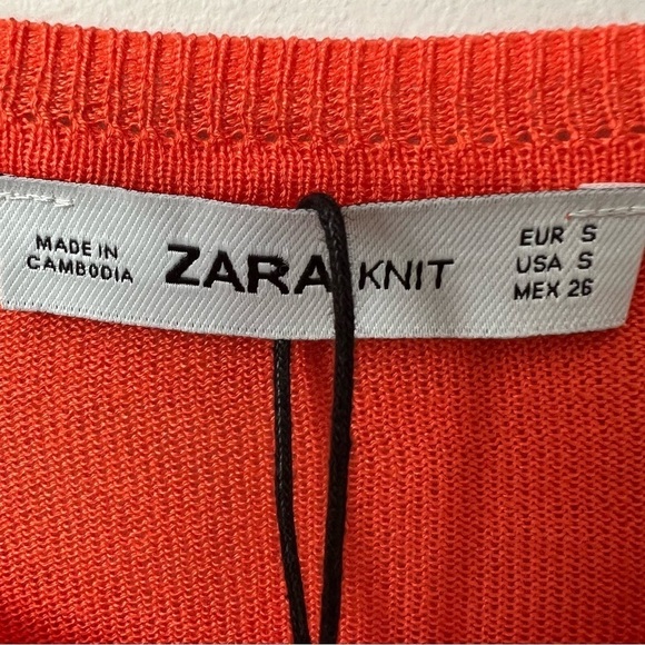 Zara Knit Colorblock Viscose Blend Tunic Sweater Lightweight Orange Ivory Fall S - Picture 10 of 12